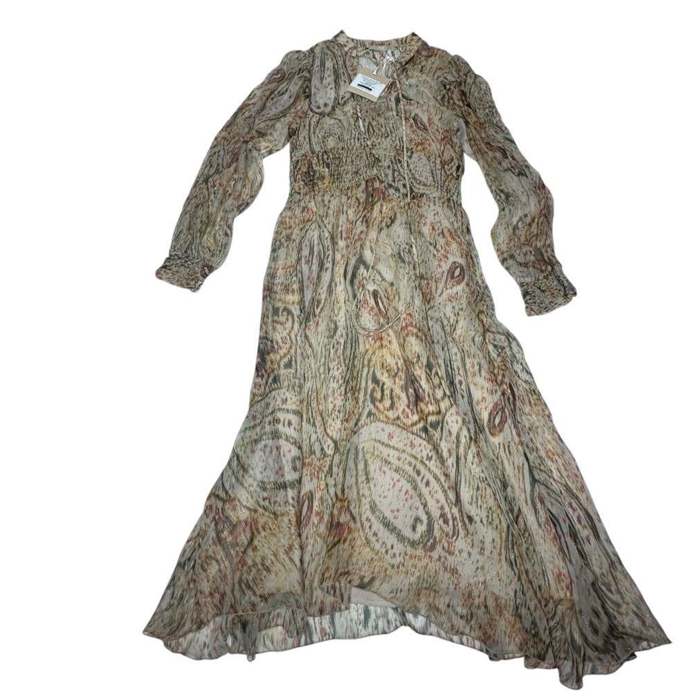 NWT Malej Silk Printed Metallic Long Sleeve midi Dress EU 34-36 - Picture 6 of 15